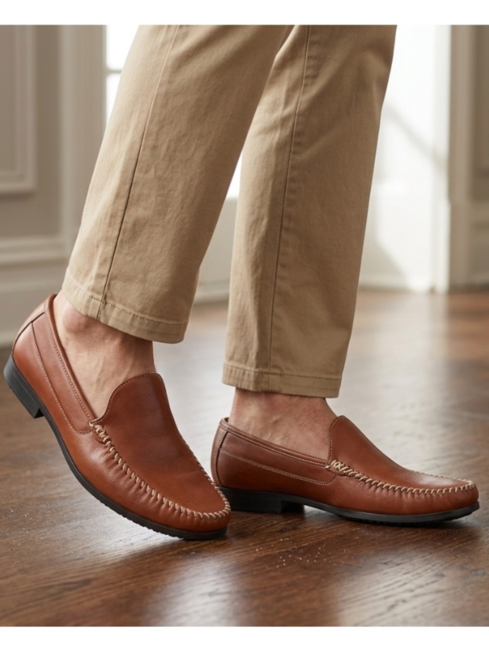 Johnston & Murphy New Cresswell Venetian Leather Loafers Size 9.5 Cognac Brown